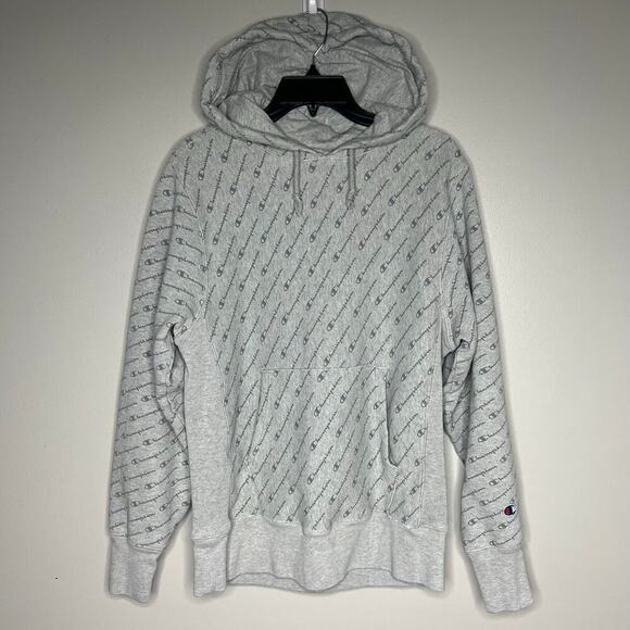 Champion Men's Reverse Weave Pullover Hoodie All Over Print Size Medium Gray - Picture 1 of 9